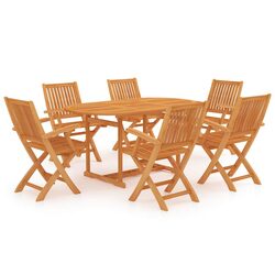 7 Piece Garden Dining Set Solid Teak Wood Outdoor Patio Furniture Brown
