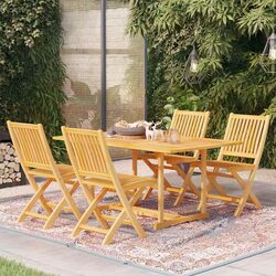 5 Piece Garden Dining Set Teak Wood Table Chair Outdoor Patio Furniture Brown