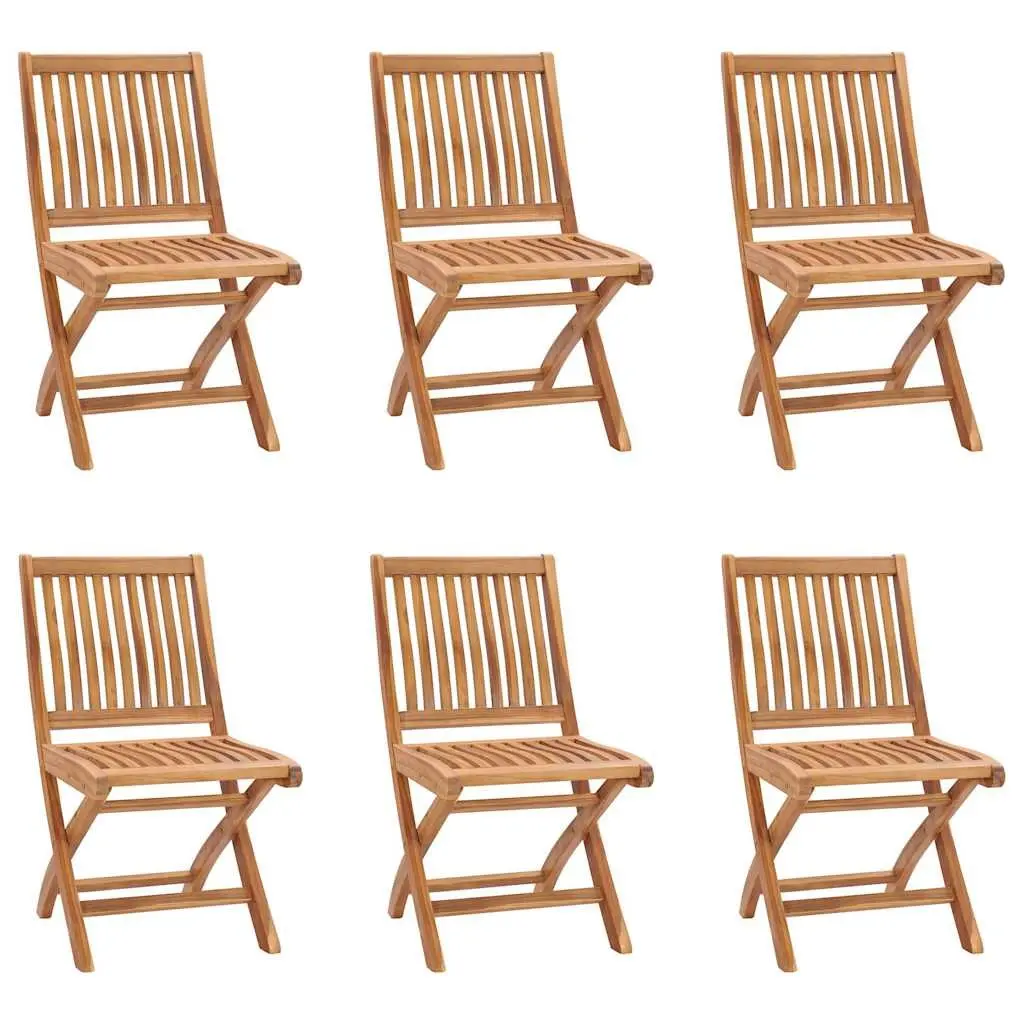 7 Piece Garden Dining Set Solid Teak Wood Table with Umbrella Hole and Foldable Chairs Brown Outdoor Furniture
