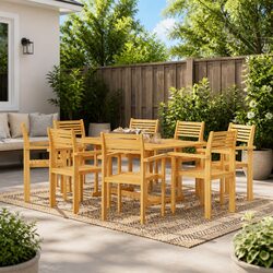 9 Piece Outdoor Dining Set Garden Patio Table Chairs Teak Wood Furniture Brown