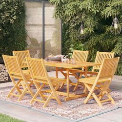 7 Piece Garden Dining Set Teak Wood Table Chairs Patio Outdoor Furniture Brown