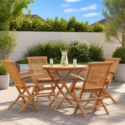 5 Piece Garden Dining Set Outdoor Table Chairs Teak Wood Furniture Patio Seating