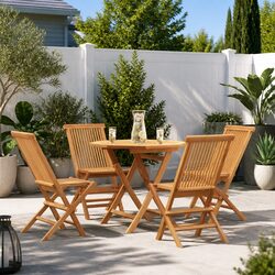 5 Piece Garden Dining Set Teak Wood Outdoor Furniture Table Chairs Patio Set