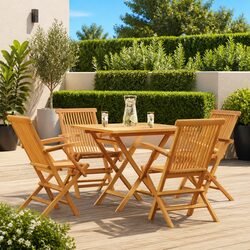 5 Piece Garden Dining Set Outdoor Furniture Foldable Table Chairs Brown
