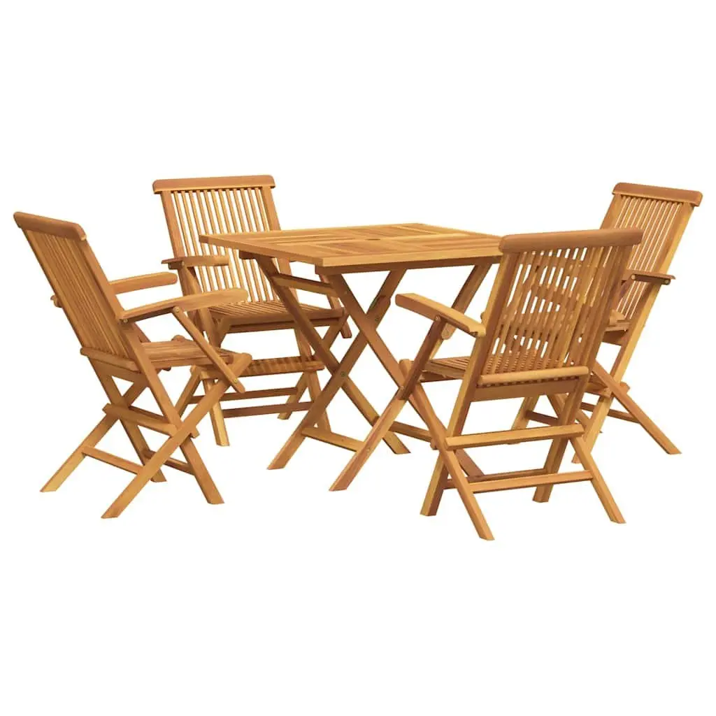 5 Piece Garden Dining Set Foldable Table and Chairs Solid Teak Wood Brown