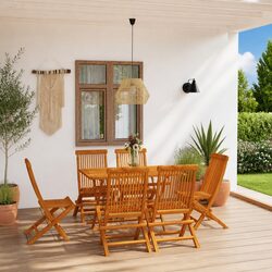 Garden Dining Set 7 Piece Outdoor Furniture Teak Wood Table Chairs Foldable