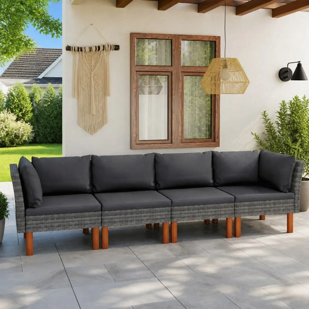 4-Seater Garden Sofa with Cushions Outdoor Poly Rattan Lounge Patio Furniture