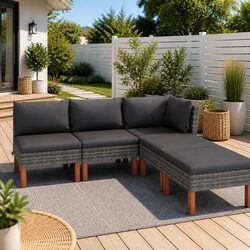 Garden Lounge Set 5 Piece Outdoor Furniture Poly Rattan Sofa with Cushions Grey