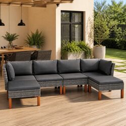 Garden Lounge Set 6 Piece Outdoor Furniture Poly Rattan Grey Sofa with Cushions