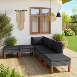 6 Piece Garden Lounge Set Outdoor Furniture Poly Rattan Cushions Grey Sofa