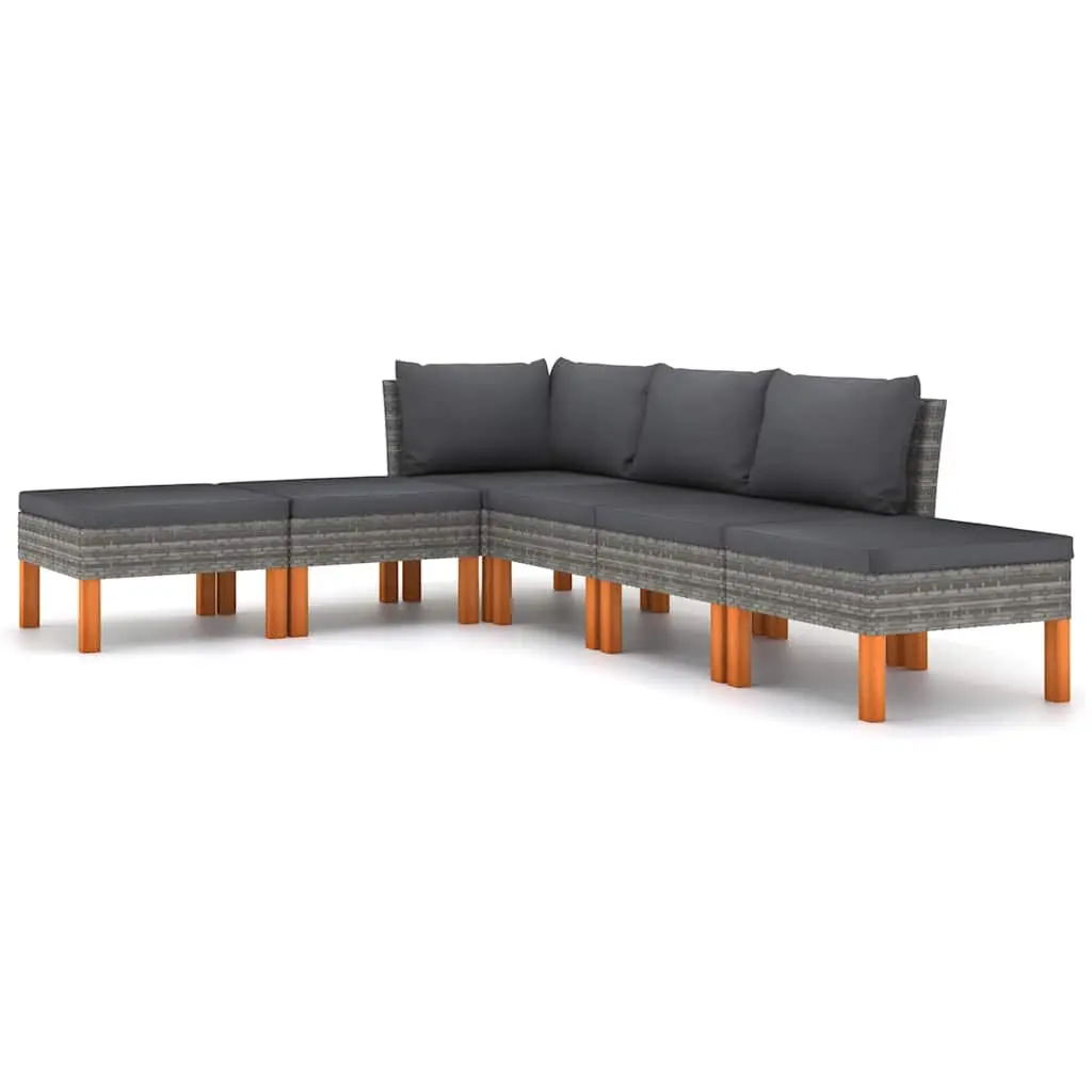 6 Piece Garden Lounge Set Outdoor Furniture Poly Rattan Cushions Grey Sofa