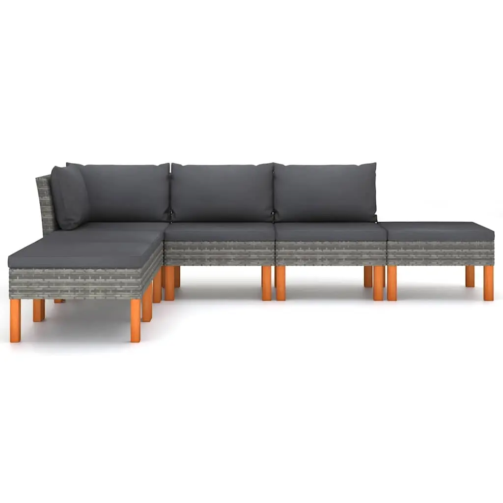 6 Piece Garden Lounge Set Outdoor Furniture Poly Rattan Cushions Grey Sofa