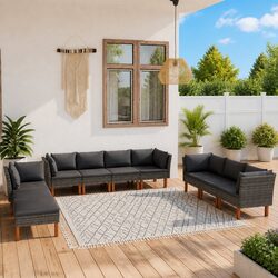 Garden Lounge Set 10 Piece Outdoor Furniture Grey Poly Rattan Sofa Cushions