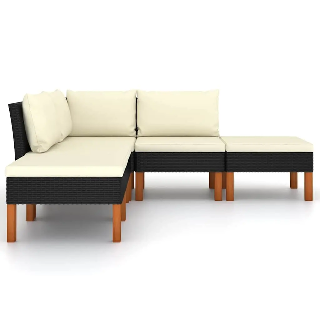 5 Piece Outdoor Garden Lounge Set PE Rattan Black with Cushions