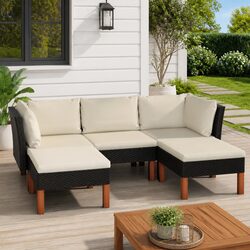 Garden Lounge Set 5 Piece Outdoor Sofa PE Rattan Cushions Black Patio Furniture