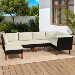 Garden Lounge Set 6 Piece Outdoor Furniture Poly Rattan Sofa with Cushions Black