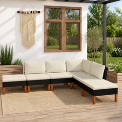 Garden Lounge Set 6 Piece Outdoor Sofa Rattan Furniture with Cushions Black