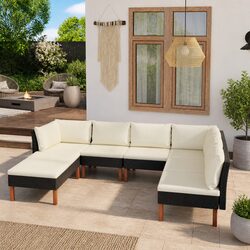 Garden Lounge Set 8 Piece Outdoor Furniture with Cushions Black Rattan Sofa