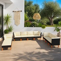 Garden Lounge Set 10 Piece Outdoor Furniture Poly Rattan Sofa with Cushions