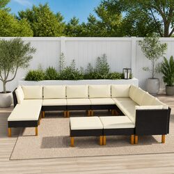 Garden Lounge Set 12 Piece Outdoor Sofa Poly Rattan Cushions Black Patio