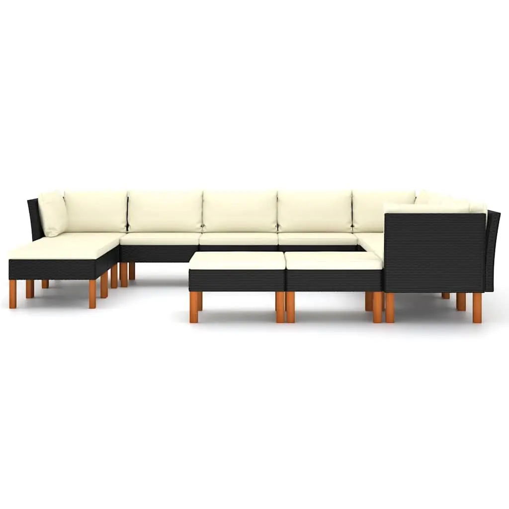 Garden Lounge Set 12 Piece Outdoor Sofa PE Rattan Cushions Black