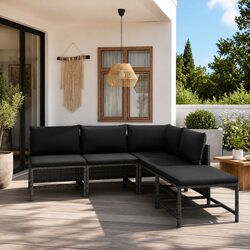 Garden Lounge Set 5 Piece Poly Rattan Outdoor Furniture Grey with Cushions