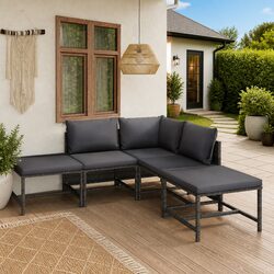 Outdoor Garden Lounge Set 6 Piece Poly Rattan Furniture with Cushions Grey