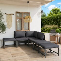 Garden Lounge Set 6 Piece Poly Rattan Outdoor Furniture with Cushions Grey