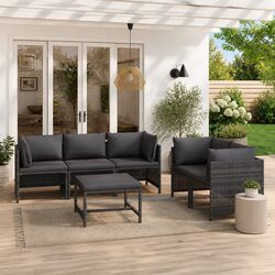 Garden Lounge Set 6 Piece Poly Rattan Outdoor Furniture Grey with Cushions