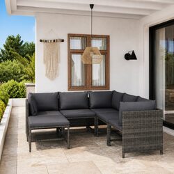 Garden Lounge Set 6 Piece Poly Rattan Outdoor Furniture Grey with Cushions