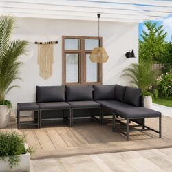 Garden Lounge Set 6 Piece Poly Rattan Outdoor Furniture Grey Cushions Modular