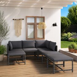 7 Piece Poly Rattan Garden Lounge Set Outdoor Furniture with Cushions Grey