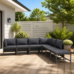 Garden Lounge Set 7 Piece Poly Rattan Outdoor Furniture Grey with Cushions
