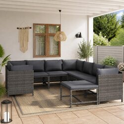 Garden Lounge Set 9 Piece Outdoor Furniture Poly Rattan Grey Modular Sectional