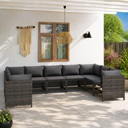 Outdoor Garden Lounge Set 9 Piece Poly Rattan Furniture with Cushions Grey