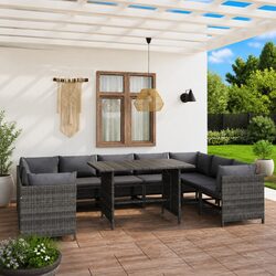 Garden Lounge Set 10 Piece Poly Rattan Outdoor Furniture Grey with Cushions