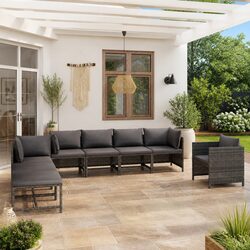 Garden Lounge Set 8 Piece Poly Rattan Outdoor Furniture with Cushions Grey
