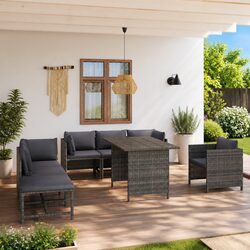 Garden Lounge Set 8 Piece Poly Rattan Outdoor Furniture with Cushions Grey