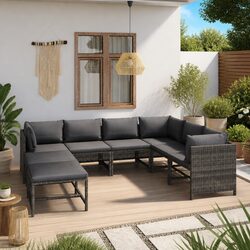 Garden Lounge Set 8 Piece Outdoor Furniture Poly Rattan Grey with Cushions