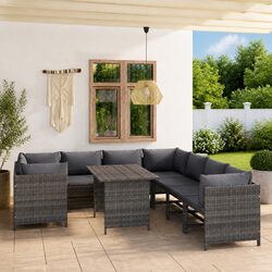 Garden Lounge Set 9 Piece Poly Rattan Outdoor Furniture Grey Cushions Modular