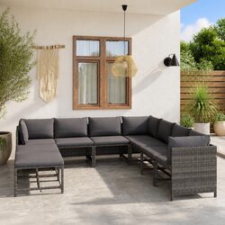 Garden Lounge Set 9 Piece Poly Rattan Outdoor Furniture Grey Cushions Modular