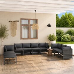 Garden Lounge Set 10 Piece Poly Rattan Outdoor Furniture with Cushions Grey