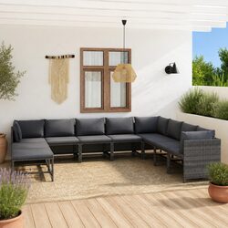 Poly Rattan Garden Lounge Set 11 Pieces Grey Outdoor Furniture Cushions
