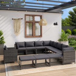 Garden Lounge Set 12 Piece Poly Rattan Outdoor Furniture Grey Modular Cushions