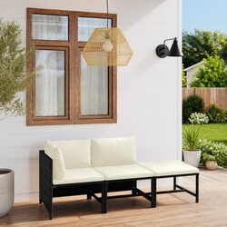 Garden Lounge Set 3 Piece Outdoor Furniture Poly Rattan Black with Cushions
