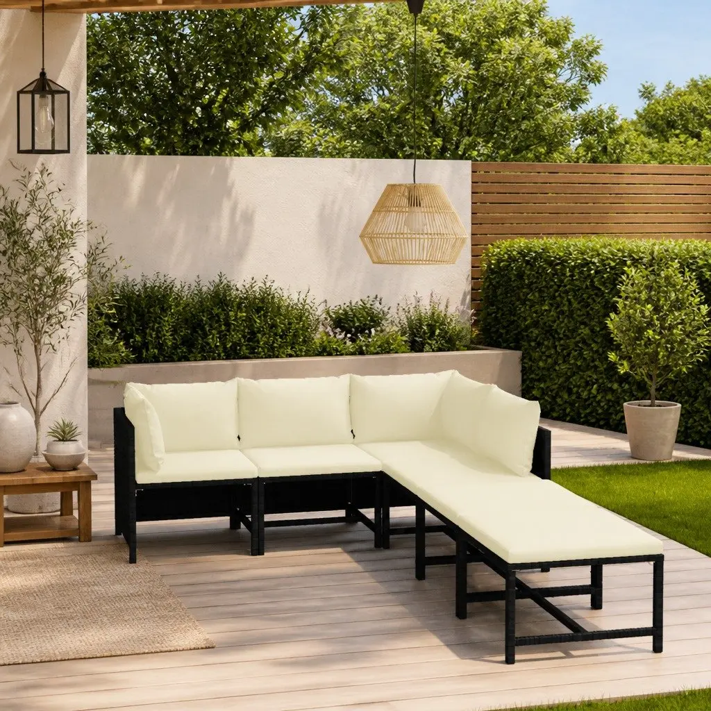 Outdoor Lounge Set 6 Piece Modular Sectional Poly Rattan with Thickly Padded Cushions Black