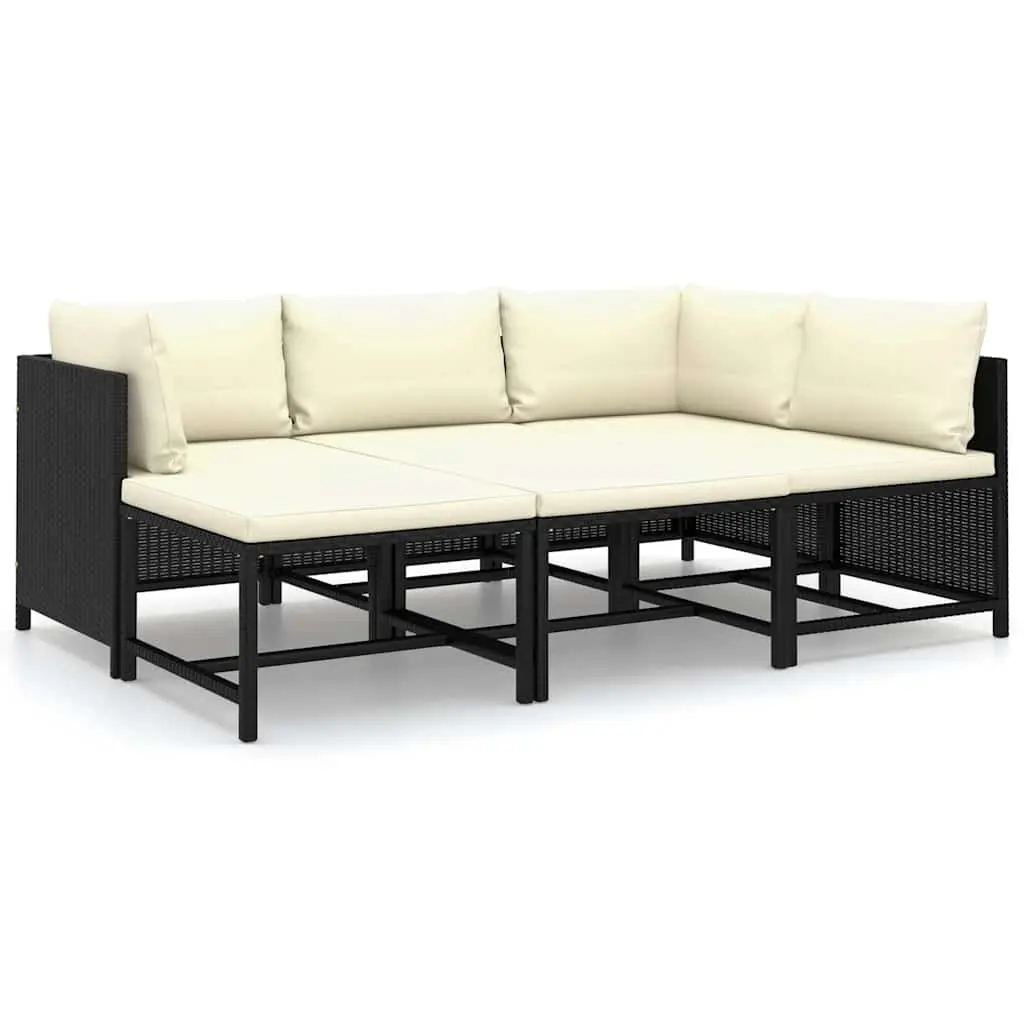 Outdoor Lounge Set 6 Piece Modular Sectional Poly Rattan with Thickly Padded Cushions Black