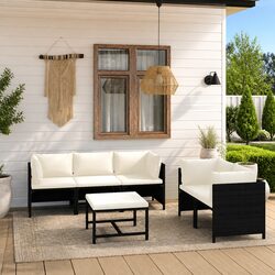 Outdoor Garden Lounge Set 6 Piece Poly Rattan Furniture with Cushions Black