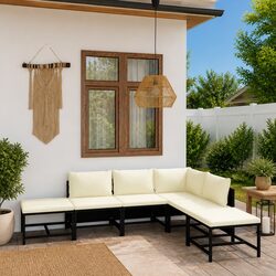 Poly Rattan Garden Lounge Set 6 Piece Outdoor Furniture Black with Cushions