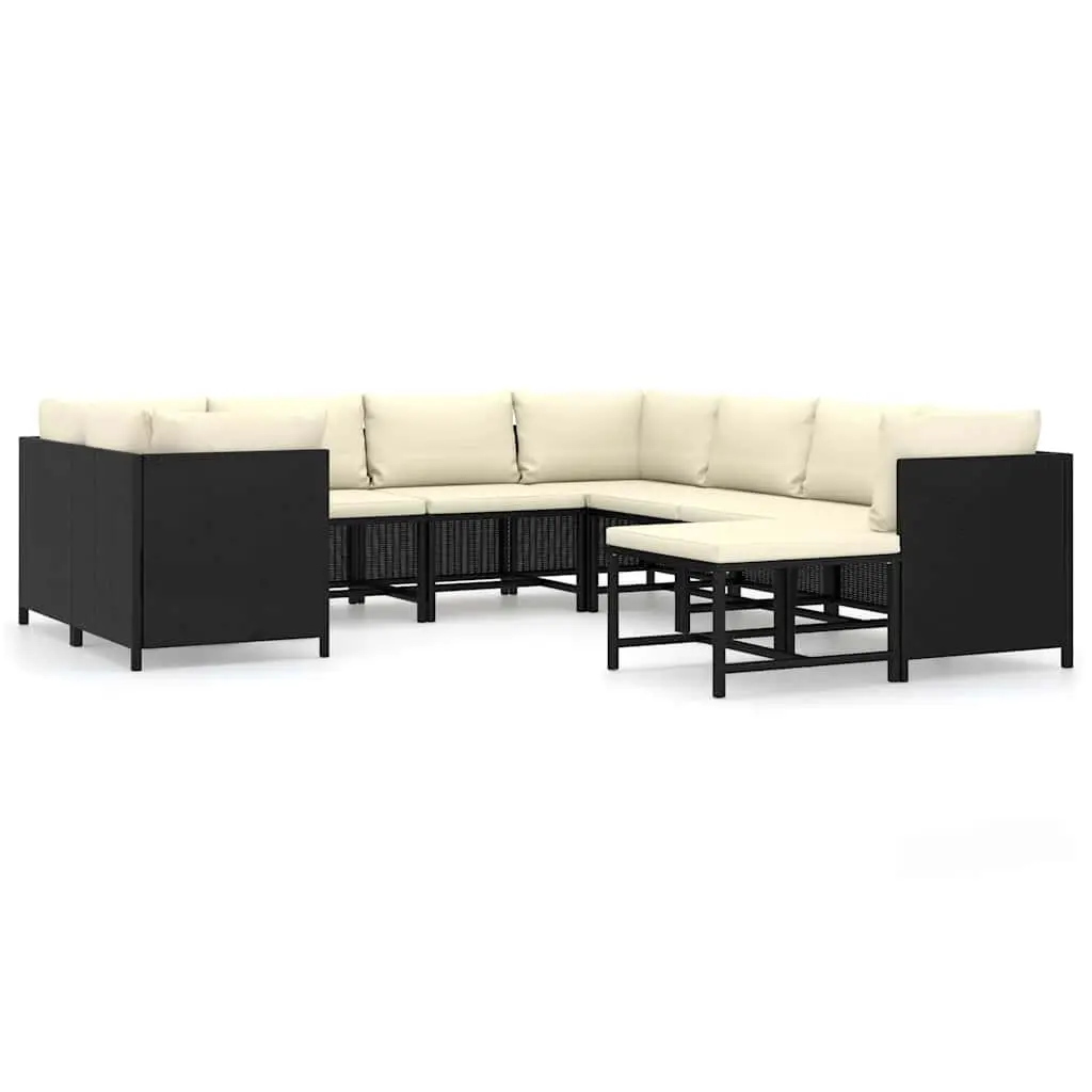 Poly Rattan Garden Lounge Set 9 Piece Black Outdoor Furniture with Cushions